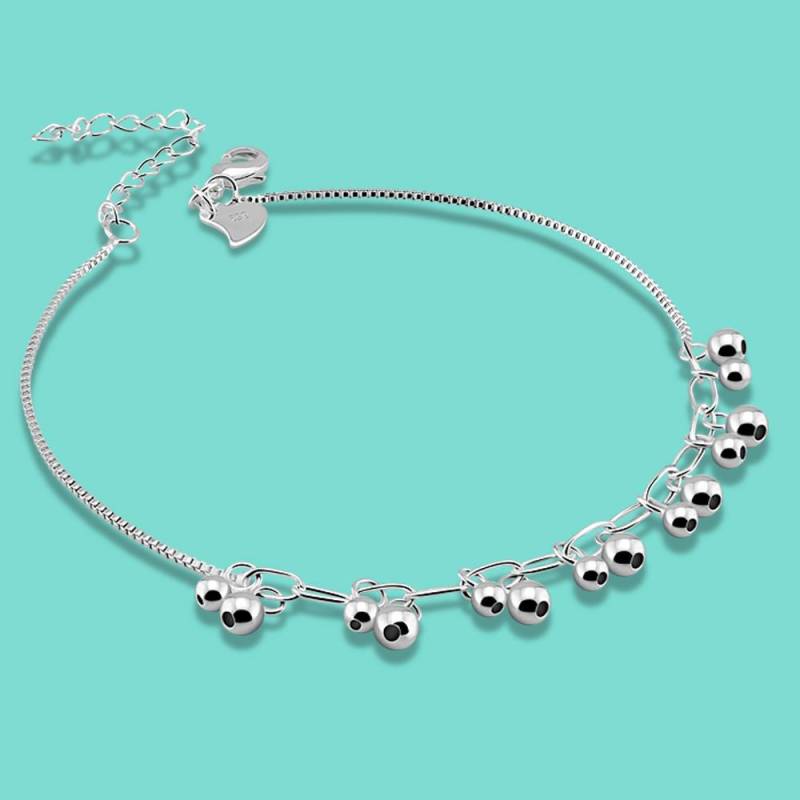 Fußkettchen aus 925er Sterlingsilber für Damen, Perlenanhänger-Design, weiblicher Sommerfuß, Silberschmuck, nicht allergisch, 27 cm, massive Silberketten von Joom DACH