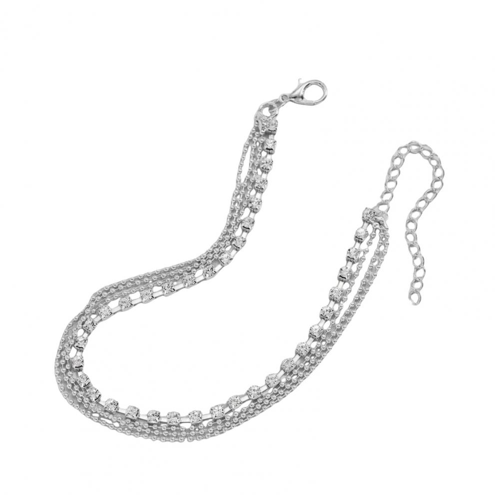 Fußkettchen für Damen im Alltag, elegantes mehrlagiges Fußkettchen mit Strasssteinen und verstellbarer Länge, poliert, für Geburtstage für Sie silber von Joom DACH