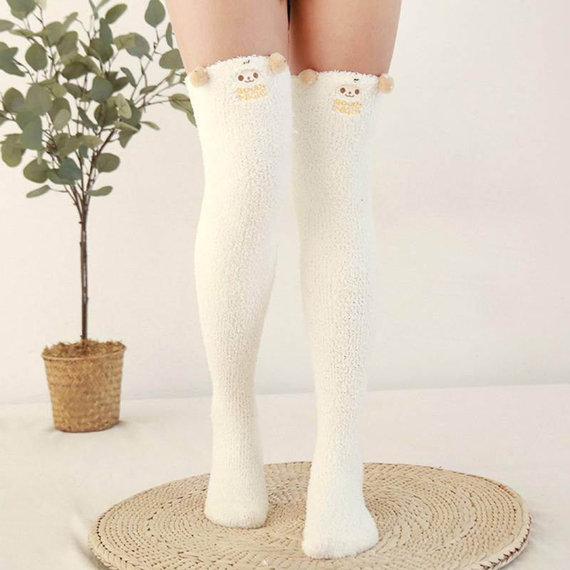 Fuzzy Overknee Cartoon Oberschenkel hohe Home Socken Winter Damen warme hohe Leggings warme Strümpfe für Frauen One Size beige von Joom DACH