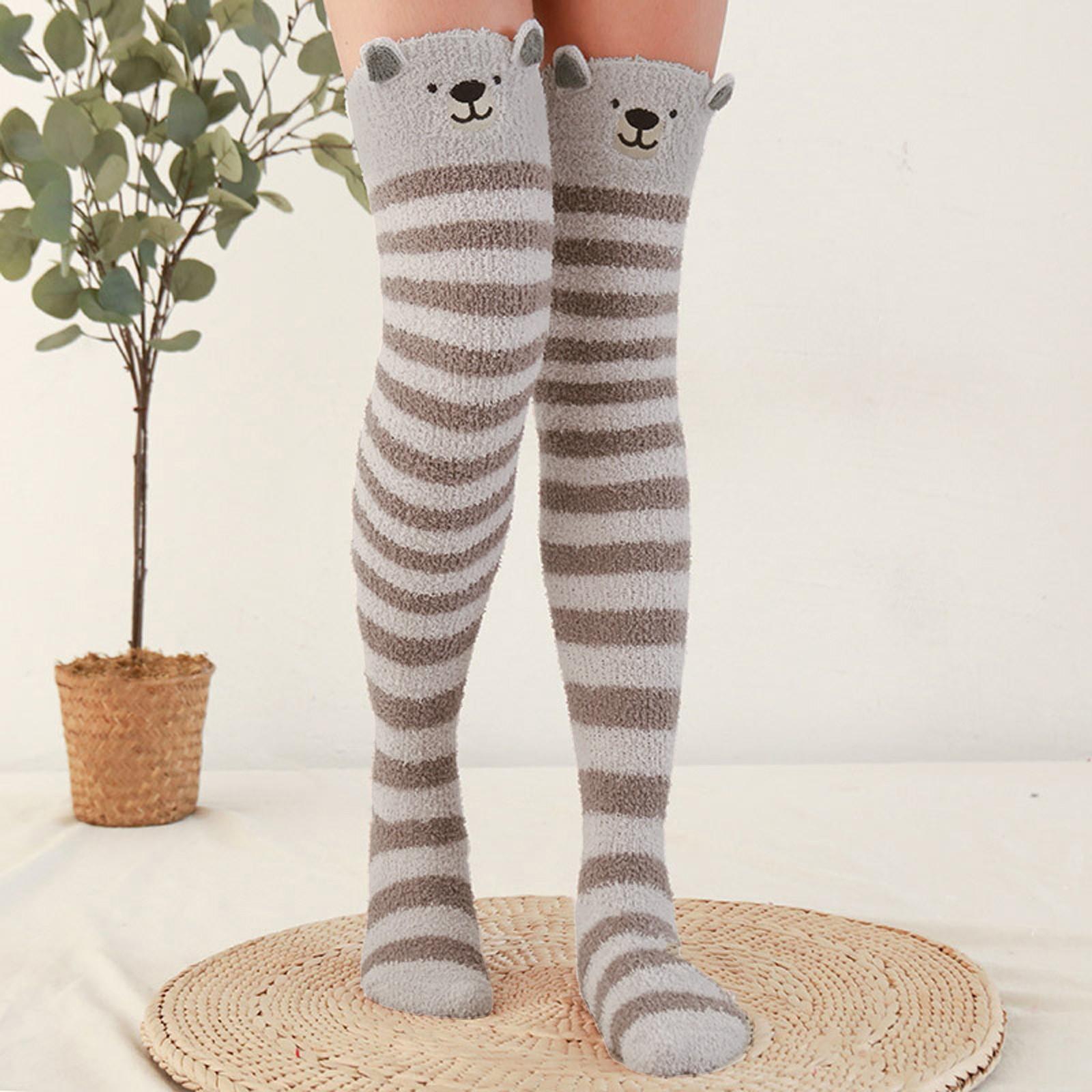 Fuzzy Overknee Cartoon Oberschenkel hohe Home Socken Winter Damen warme hohe Leggings warme Strümpfe für Frauen One Size braun von Joom DACH