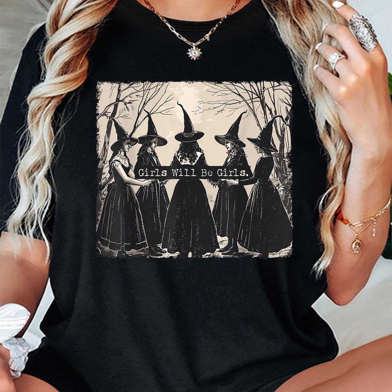 GIRLS WILL BE GIRLS Witch in the Forest Print Sport Crew Neck T-shirts Spring Summer Short Sleeve T-shirts Tops Loose Shirt 4XL von Joom DACH