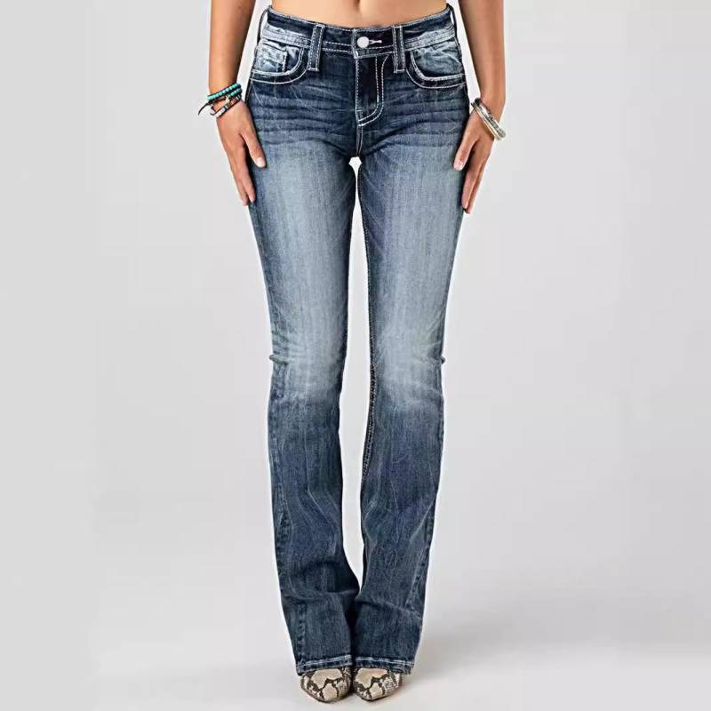 GMXIA Bestickte Jeans Damen Heavy Wash Stretch Denim Hose S dunkelblau von Joom DACH