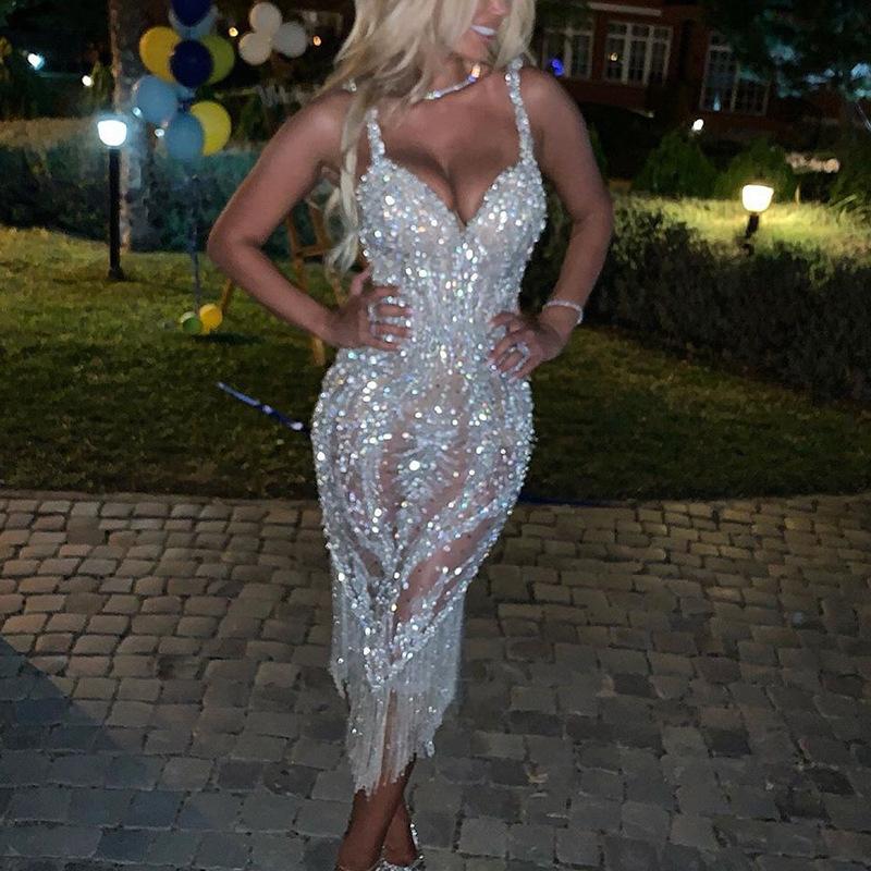 GMXIA Damen Ebay Tiefes V Langarm Paillettenkleid Cocktailkleid L silber von Joom DACH