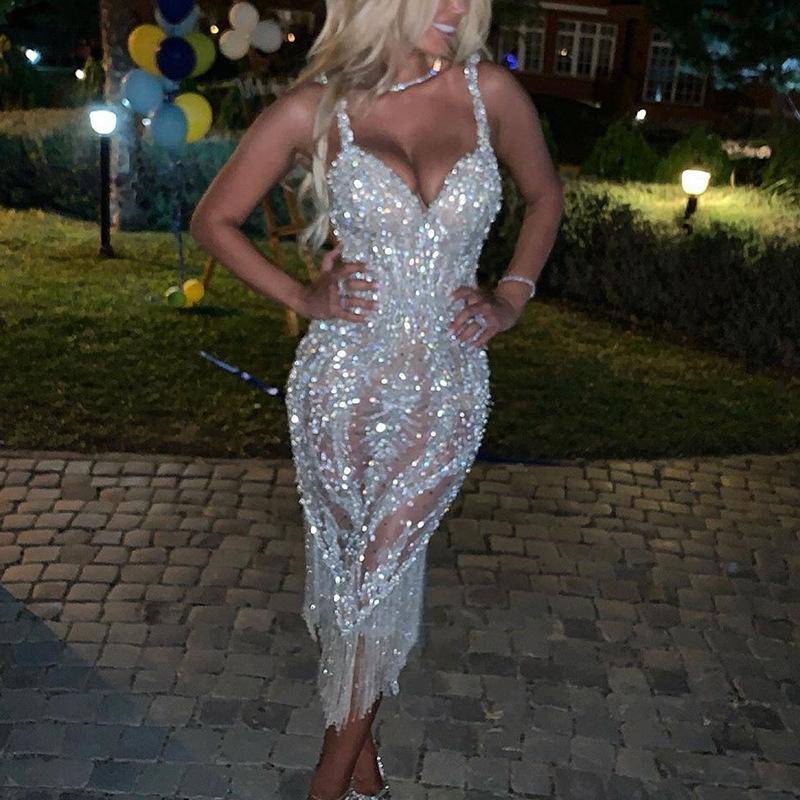 GMXIA Damen Ebay Tiefes V Langarm Paillettenkleid Cocktailkleid XXL silber von Joom DACH