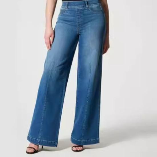 GMXIA Einfarbige Damen-Freizeit-, Mode-, Locker sitzende, Leicht elastische und Bequeme Jeans mit geradem Bein und mittlerer Leibhöhe XL blau von Joom DACH