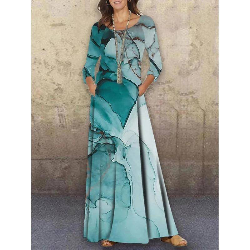 GMXIA Frühling Herbst Rundhals Gestrickt Langarm Langes Kleid Blume 3D-Druck Sommer Lässig Damen Übergröße XXXL von Joom DACH
