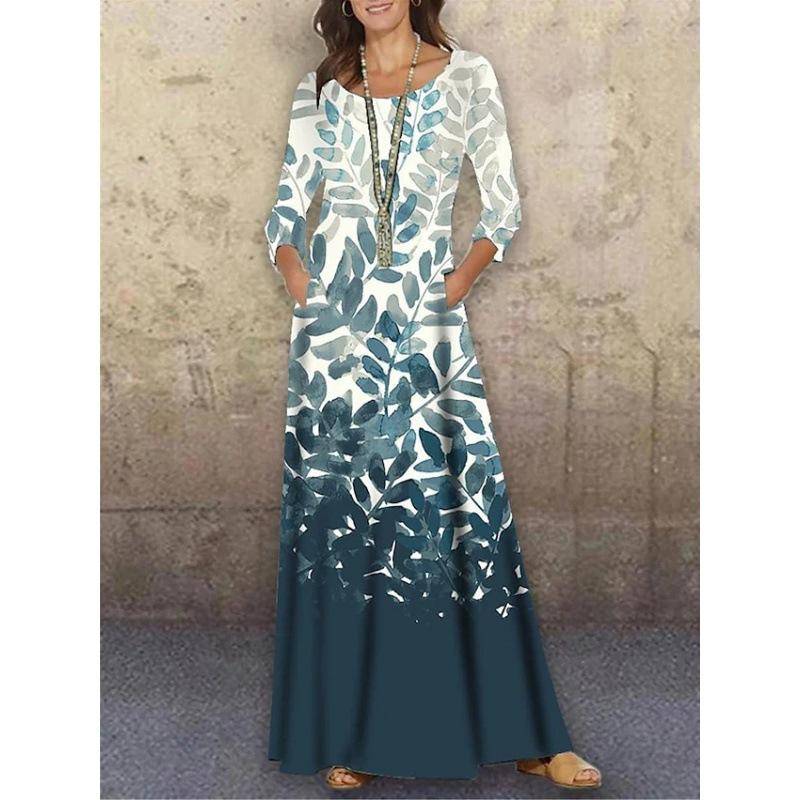 GMXIA Frühling Herbst Rundhals Gestrickt Langarm Langes Kleid Blume 3D-Druck Sommer Lässig Damen Übergröße XXXL von Joom DACH