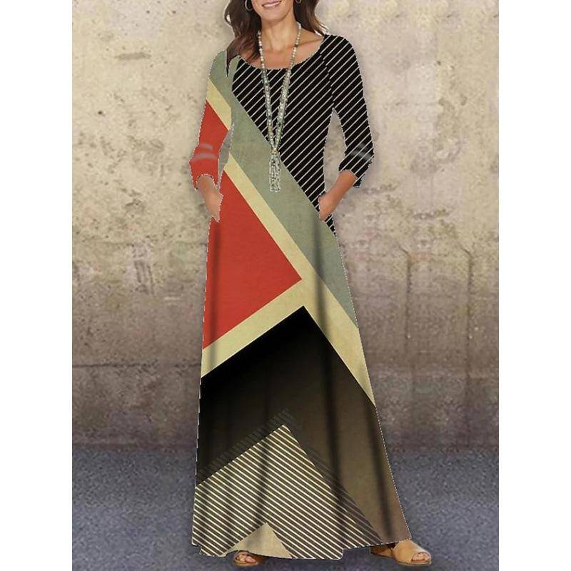 GMXIA Frühling Herbst Rundhals Gestrickt Langarm Langes Kleid Blume 3D-Druck Sommer Lässig Damen Übergröße XXXL von Joom DACH