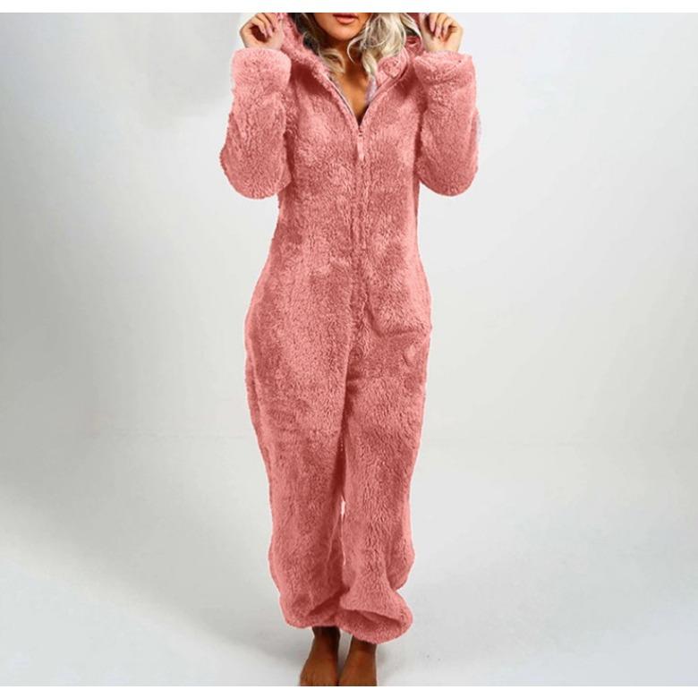 GMXIA Herbst- und Winter-Fleece- und verdickte Woll-Jumpsuits, Kapuzen-Pyjamas und Damen-Pyjamas L rosa von Joom DACH