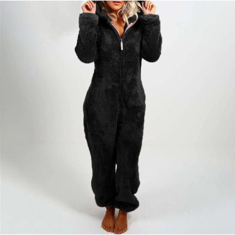 GMXIA Herbst- und Winter-Fleece- und verdickte Woll-Jumpsuits, Kapuzen-Pyjamas und Damen-Pyjamas XL schwarz von Joom DACH