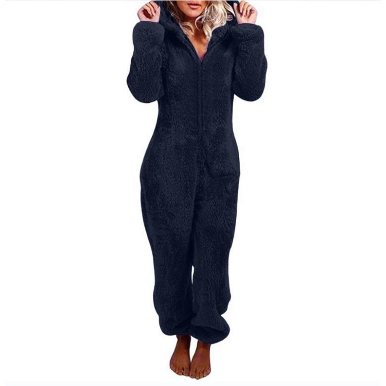 GMXIA Herbst- und Winter-Fleece- und verdickte Woll-Jumpsuits, Kapuzen-Pyjamas und Damen-Pyjamas XL dunkelblau von Joom DACH
