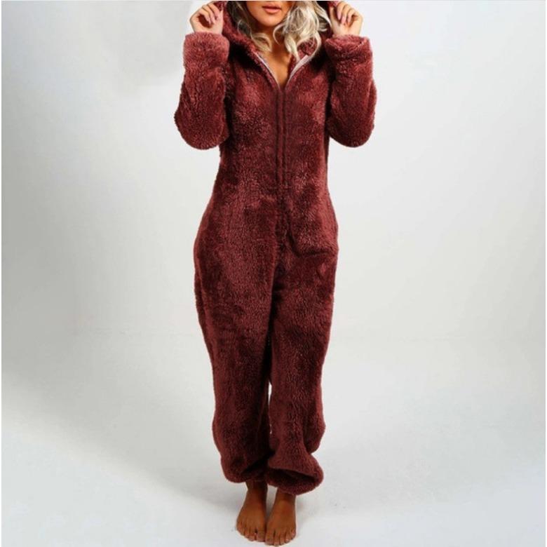 GMXIA Herbst- und Winter-Fleece- und verdickte Woll-Jumpsuits, Kapuzen-Pyjamas und Damen-Pyjamas XXXXXL bordeaux von Joom DACH
