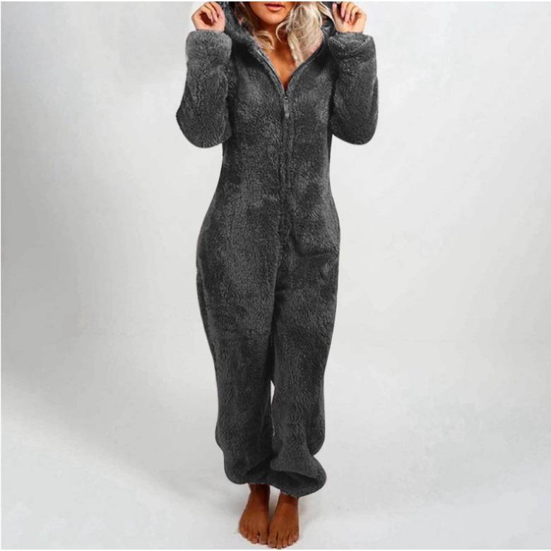 GMXIA Herbst- und Winter-Fleece- und verdickte Woll-Jumpsuits, Kapuzen-Pyjamas und Damen-Pyjamas XXXXXL dunkelgraue von Joom DACH