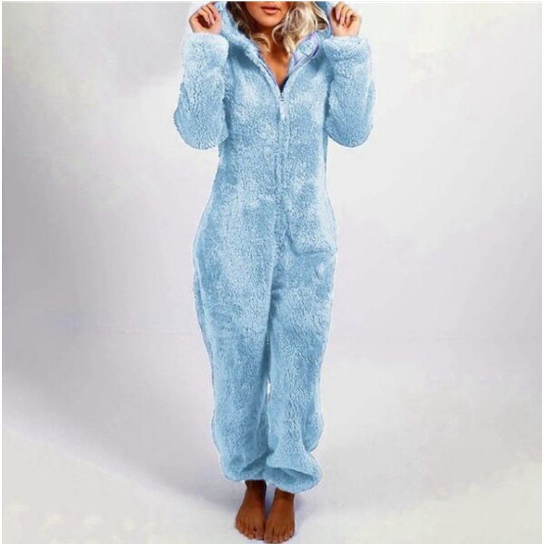 GMXIA Herbst- und Winter-Fleece- und verdickte Woll-Jumpsuits, Kapuzen-Pyjamas und Damen-Pyjamas XXXXXL hellblaue von Joom DACH