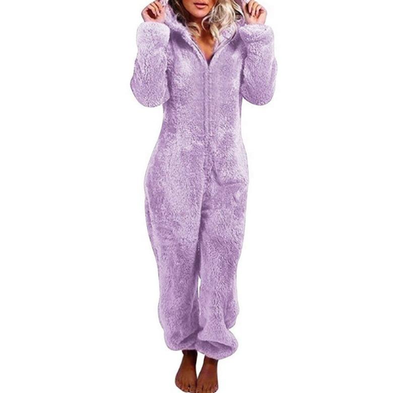 GMXIA Herbst- und Winter-Fleece- und verdickte Woll-Jumpsuits, Kapuzen-Pyjamas und Damen-Pyjamas XXXXXL licht lila von Joom DACH