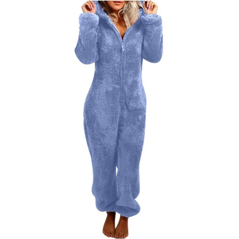 GMXIA Herbst- und Winter-Fleece- und verdickte Woll-Jumpsuits, Kapuzen-Pyjamas und Damen-Pyjamas XXXXXL meer-blaue von Joom DACH