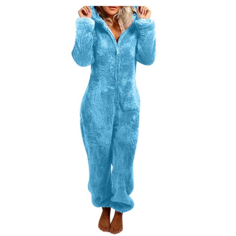 GMXIA Herbst- und Winter-Fleece- und verdickte Woll-Jumpsuits, Kapuzen-Pyjamas und Damen-Pyjamas XXXXXL see-blaue von Joom DACH