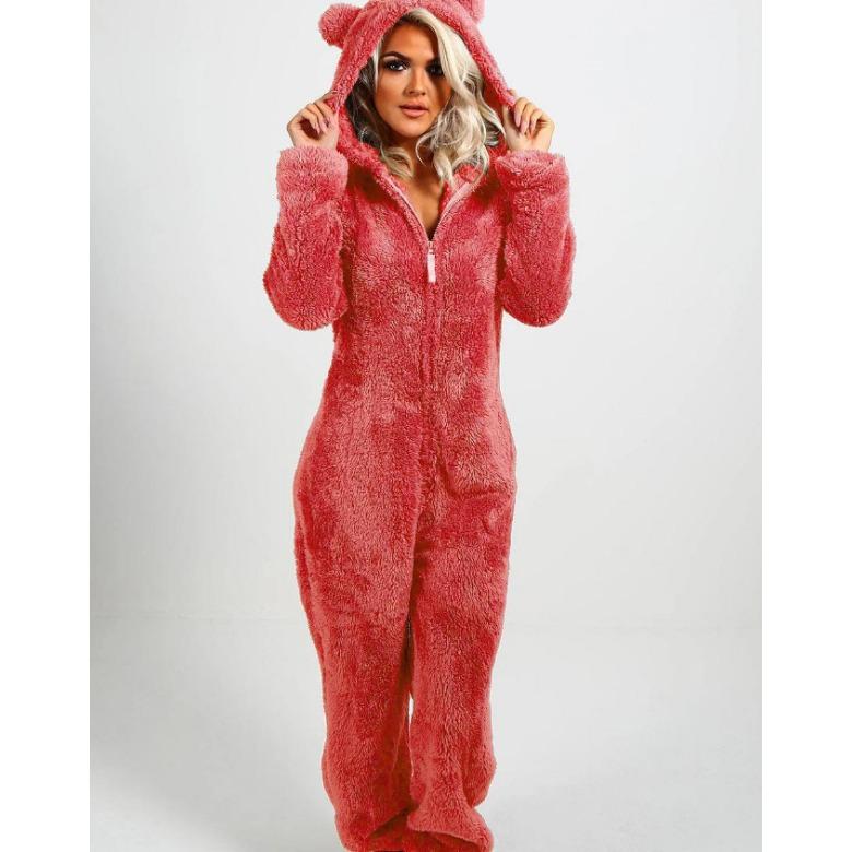 GMXIA Herbst- und Winter-Fleece- und verdickte Woll-Jumpsuits, Kapuzen-Pyjamas und Damen-Pyjamas XXXXXL wassermelone roten von Joom DACH