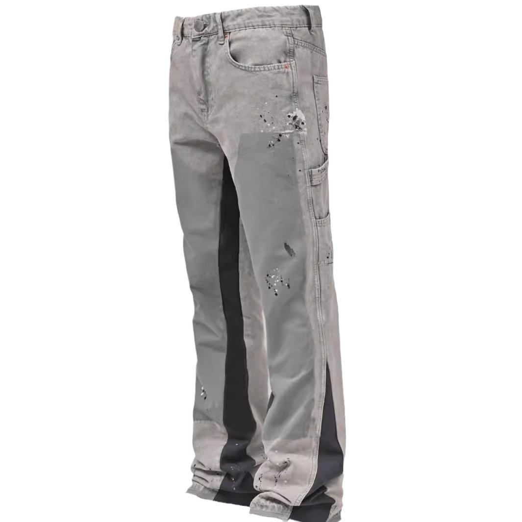 GMXIA Herren-Jeansoveralls, modische Ins-Overalls, elastischer Patch-Denim, laminierte Schlaghose L hellgrau von Joom DACH