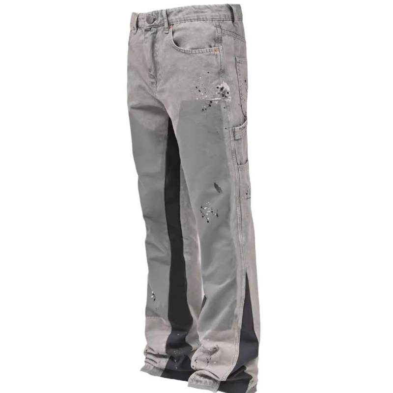 GMXIA Herren-Jeansoveralls, modische Ins-Overalls, elastischer Patch-Denim, laminierte Schlaghose L hellgrau von Joom DACH