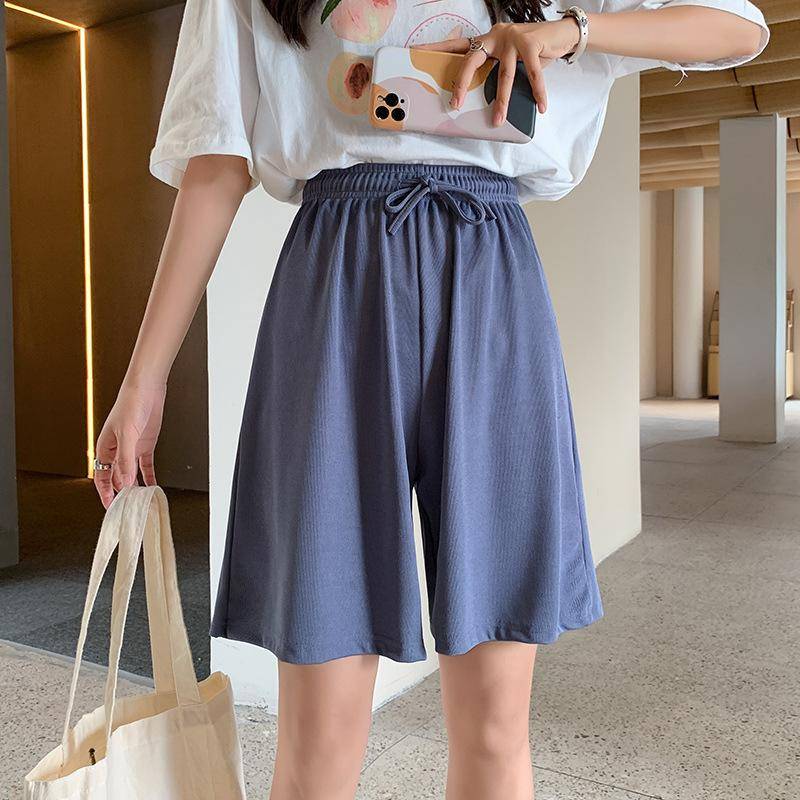 GMXIA Übergröße Damen Shorts Viertelhosen Damen High-Waist Eisseidenhosen Locker Damen Sommer Casual Gerade Bein Shorts L blau von Joom DACH