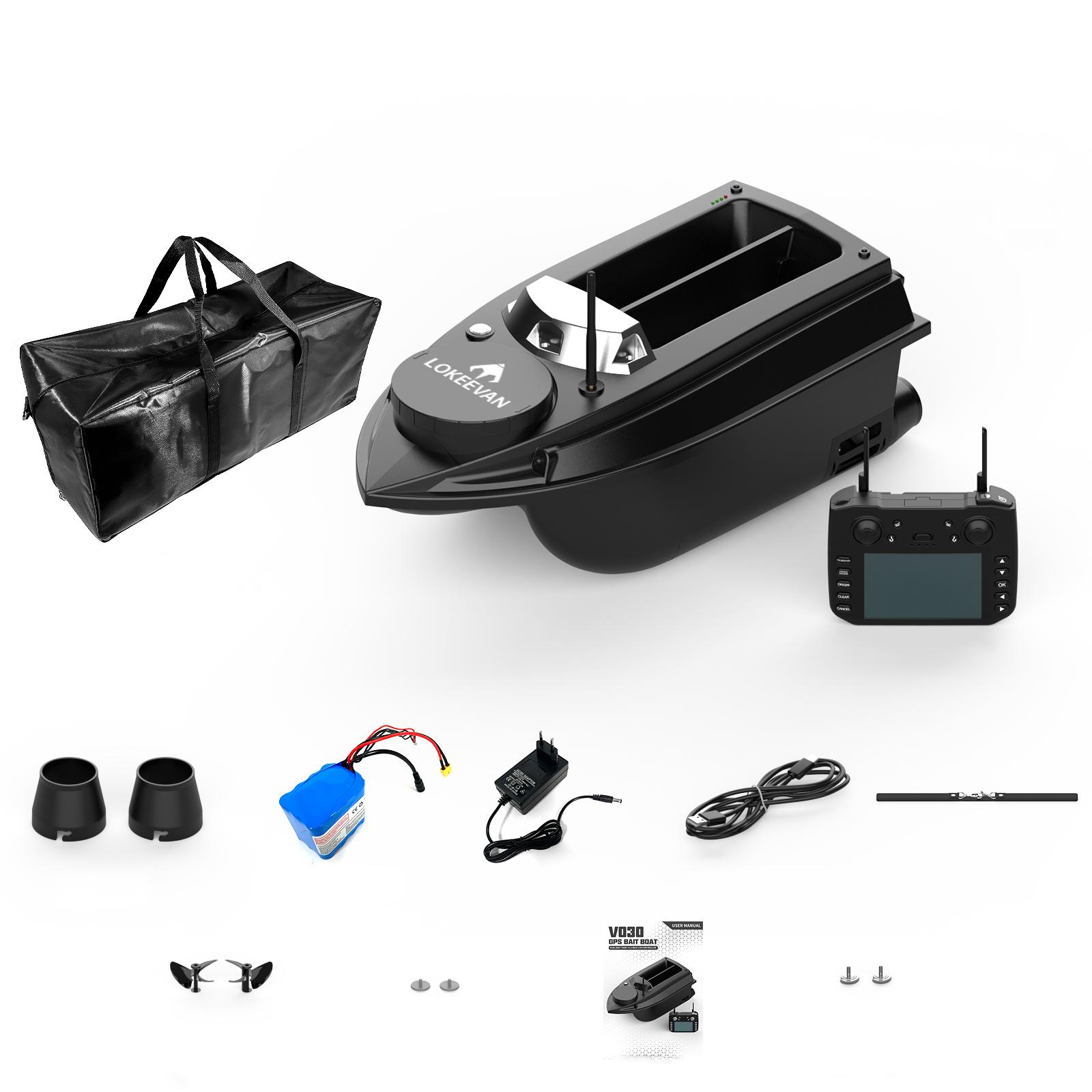 GPS Futterboot LOKEEVAN V030 800M Fernbedienung 20000mAh Akku 3KG Traglast 15km/h Geschwindigkeit Unterstützt Echolot (Optional) Basic Version schwarz von Joom DACH
