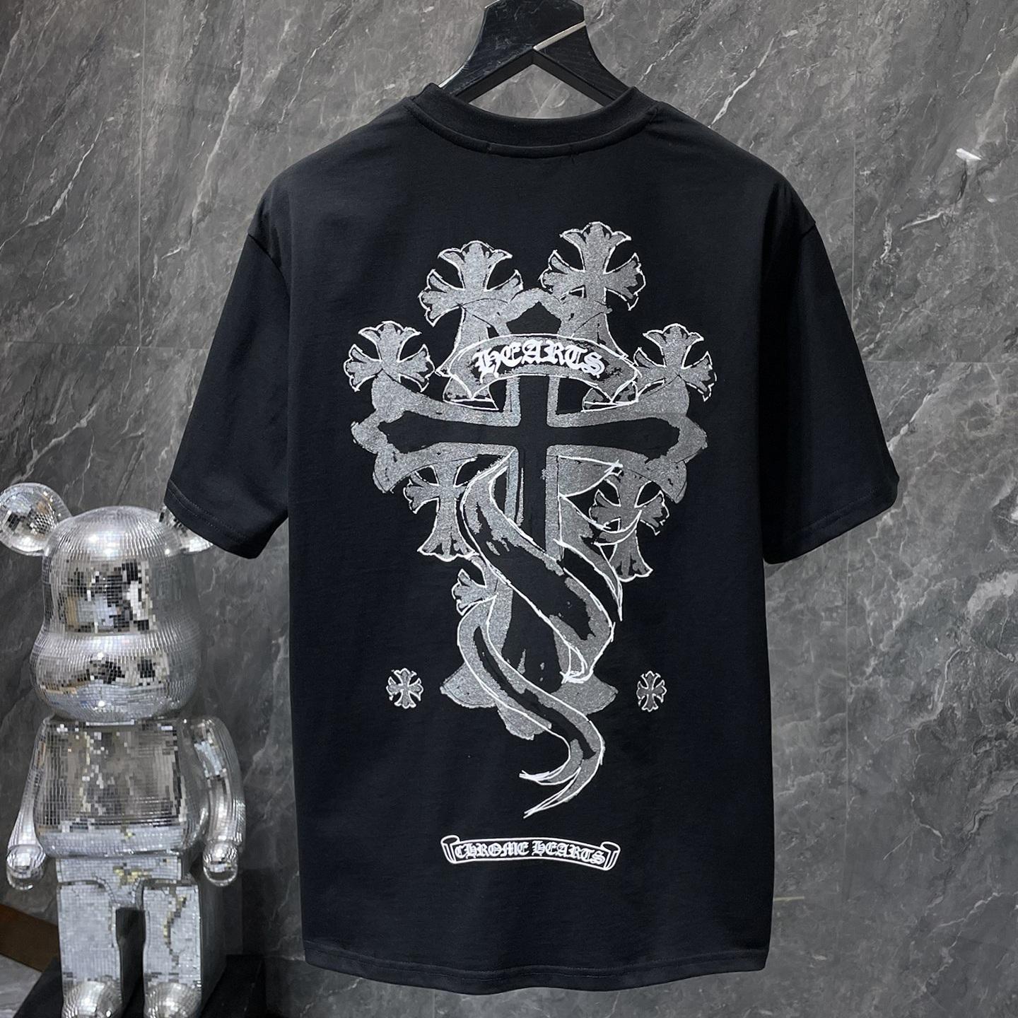 GZ-8937 CHROME HEARTS 2025 Sommer Neue Hohe Qualität Baumwolle Rundhals Lose Große Größe männer und frauen T-shirt Paar t-shirt L schwarz von Joom DACH