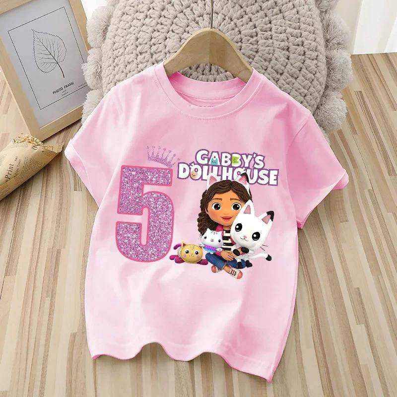 Gabby Girl Cartoon Puppenhaus T-Shirt 2025 Sommer Kinder Freizeit T-Shirt Kindermode Bedruckte Kleidung Anime Niedliches Oberteil 110 von Joom DACH