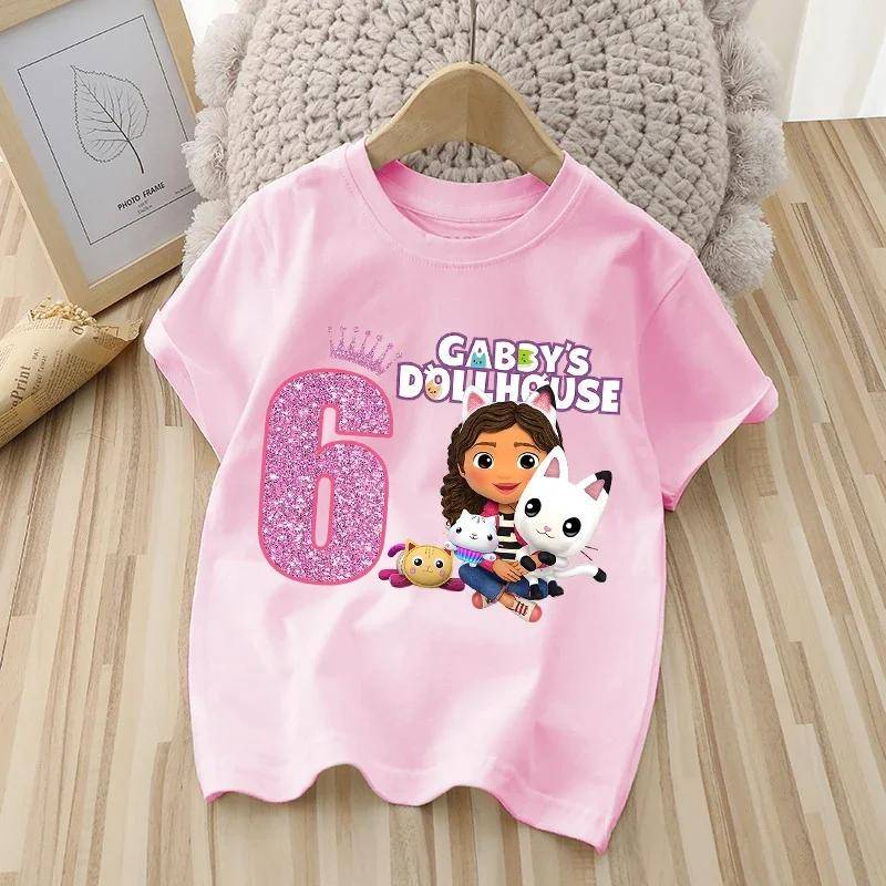 Gabby Girl Cartoon Puppenhaus T-Shirt 2025 Sommer Kinder Freizeit T-Shirt Kindermode Bedruckte Kleidung Anime Niedliches Oberteil 130 von Joom DACH