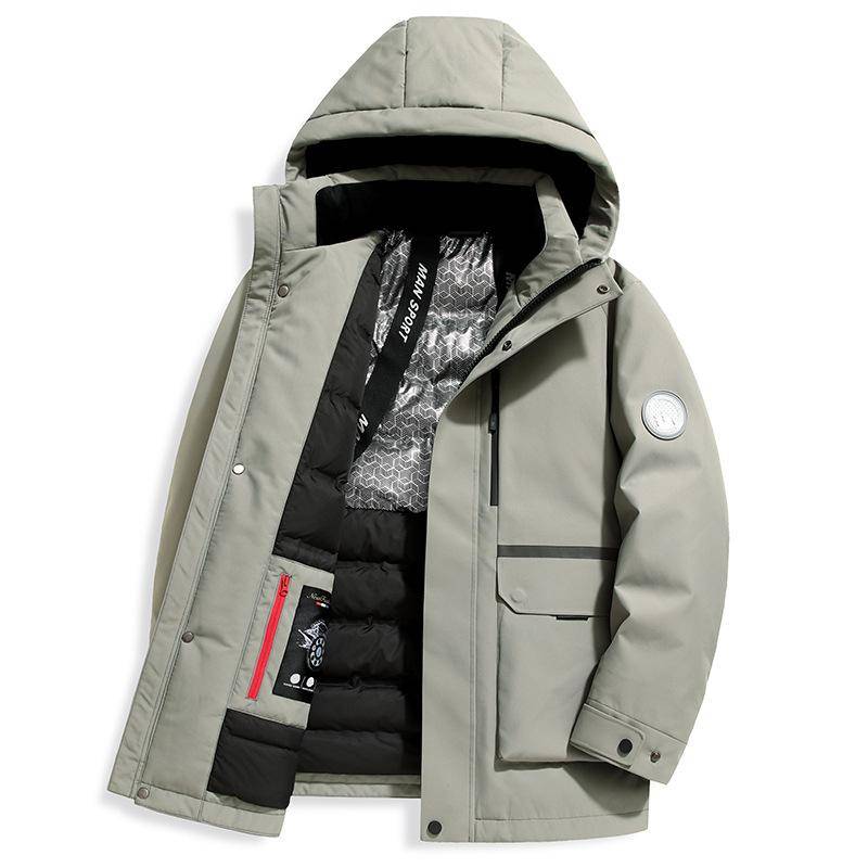 Gänsedaunen Daunenjacke Winter Neu Mittellang Kapuze Verdickt Kältefest und Warm Outdoor Herren Daunenjacke 3XL von Joom DACH