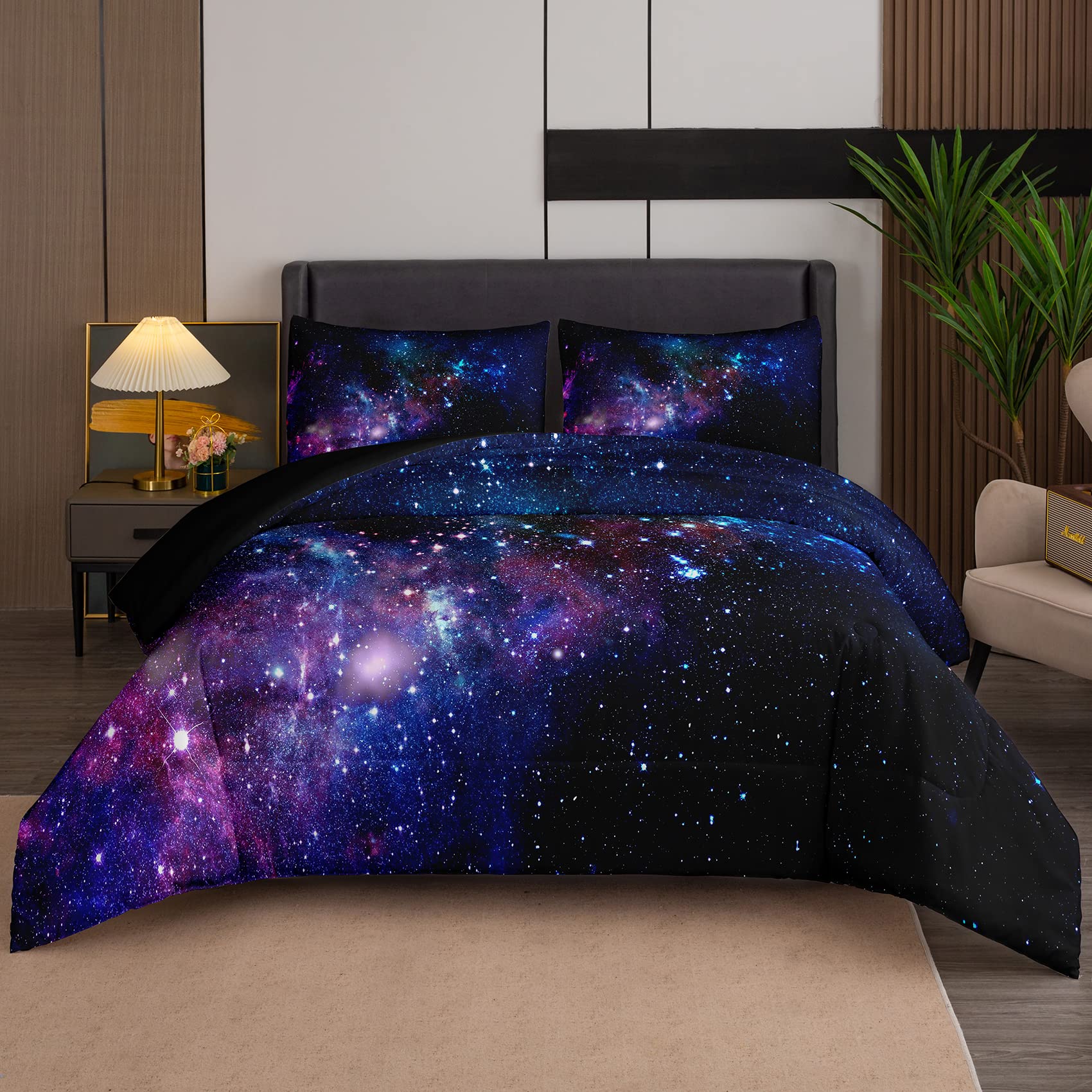 Galaxy Bettwäsche-Sets, 3D Weltraum-Themenbettwäsche, Ganzjahres-Steppdecke, für Kinder Jungen Mädchen Teenager Kinder mit Kissenbezug EU single(135x200cm) von Joom DACH