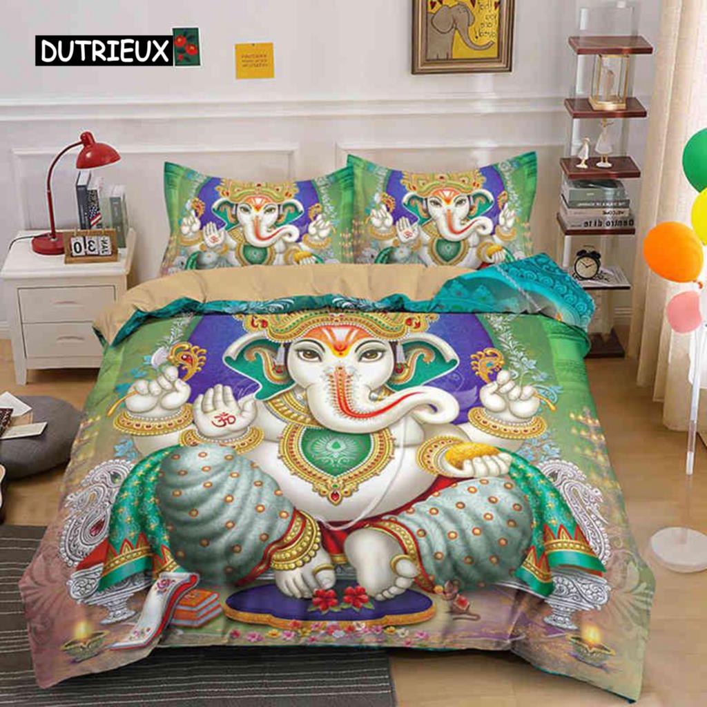 Ganesha Bettbezug-Set Böhmisches Elefanten-Bettwäsche-Set Mikrofaser-Bettwäsche Doppel-Queen-King-Size Bettdeckenbezug für Teenager Erwachsene EU single(135x200cm) von Joom DACH