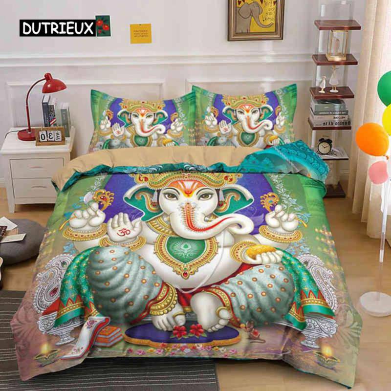 Ganesha Bettbezug-Set Böhmisches Elefanten-Bettwäsche-Set Mikrofaser-Bettwäsche Doppel-Queen-King-Size Bettdeckenbezug für Teenager Erwachsene EU single(135x200cm) von Joom DACH