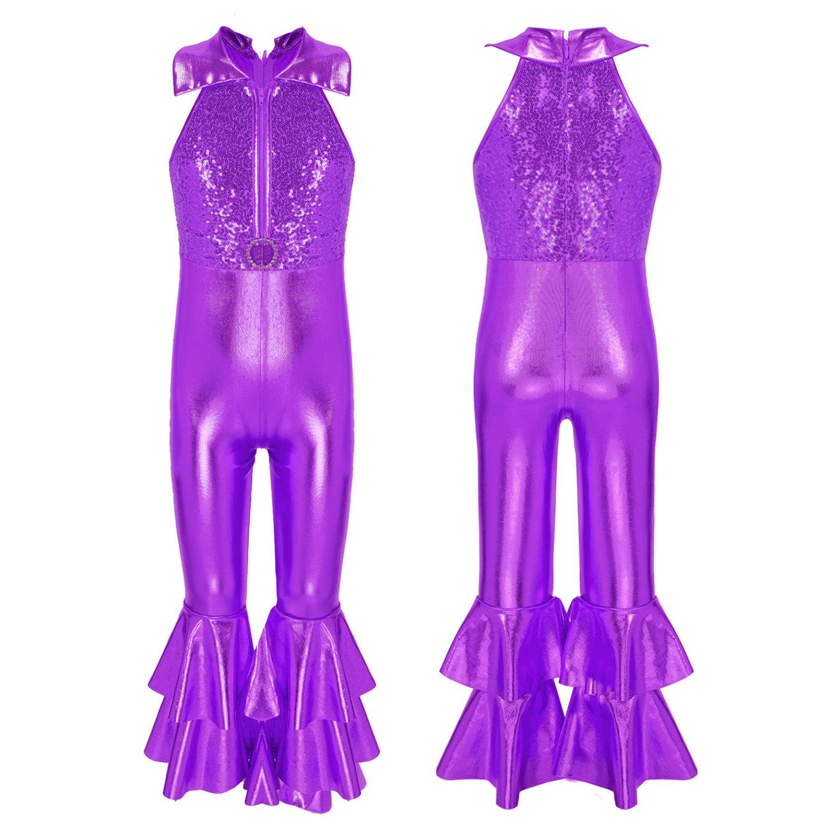 Ganzanzug-Body für Kinder, Mädchen, ärmellos, gestuft, Schlaghose, Stil, Tanz, Gymnastik, Trikot-Overall 9-10 Years violett von Joom DACH