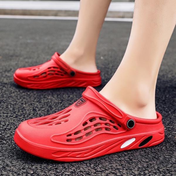 Garten-Clogs für Herren und Damen – zum Hineinschlüpfen mit verstellbarem Riemen auf der Rückseite – lässige Hausschuhe, schnell trocknende Unisex-Sandalen für den Sommer, rutschfeste Strandschuhe 48/49 rot von Joom DACH