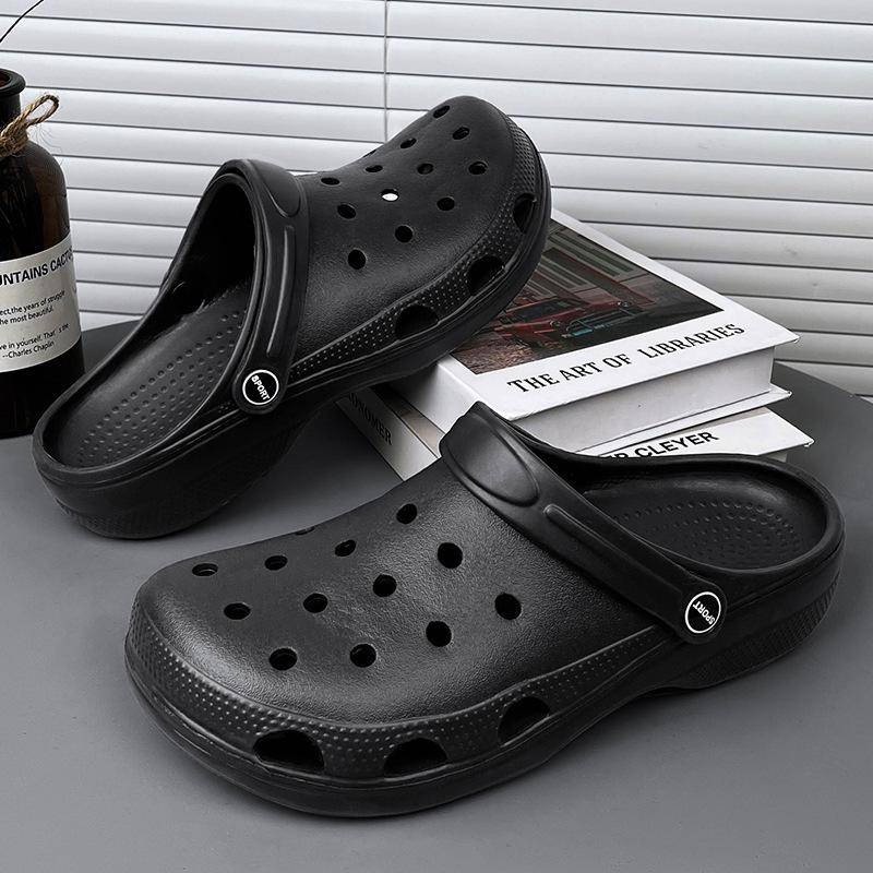 Gartenschuhe Damen Höhlenschuhe Herren Sandalen Mop,Sommer Neue Einfarbige Sandalen Paar Baotou Strandschuhe 43 schwarz von Joom DACH