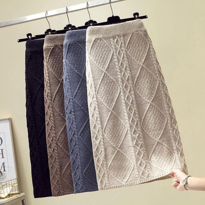 Gebratener Teig Twist Lässiger gestrickter Rock Frauen Herbst und Winter 2022 Hohe Taille Solide mittlere Länge Wolle gewickelt Hüftrock weiblich One Size von Joom DACH