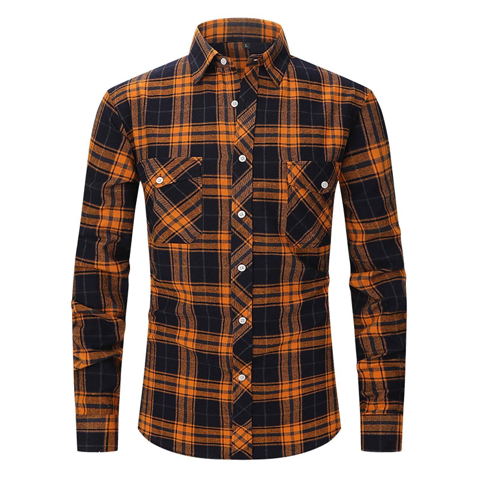 Gebürstetes kariertes Hemd, langärmeliges Herren-Flanellhemd mit zwei Taschen XXL dunkelblau von Joom DACH