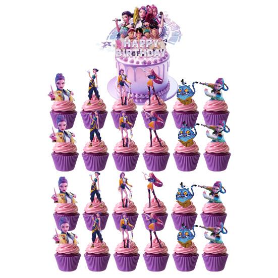 Geburtstagsparty Deko Set Themenbanner Kuchenaufsätze & Spiralballons für K-POP Musik Tanz Thema Feier Rosa Mädchen Partyzubehör G von Joom DACH