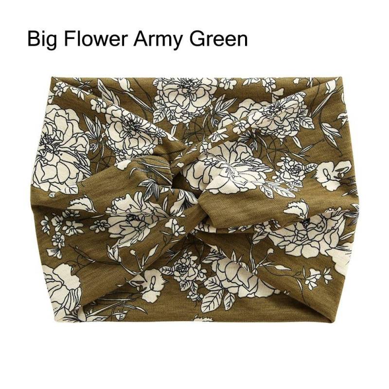 Gedrehte, extra große Yoga-Haarbänder, Turban-Kopfwickel für Frauen, Workout-Stirnband, breite Stirnbänder Big Flower Army Green von Joom DACH