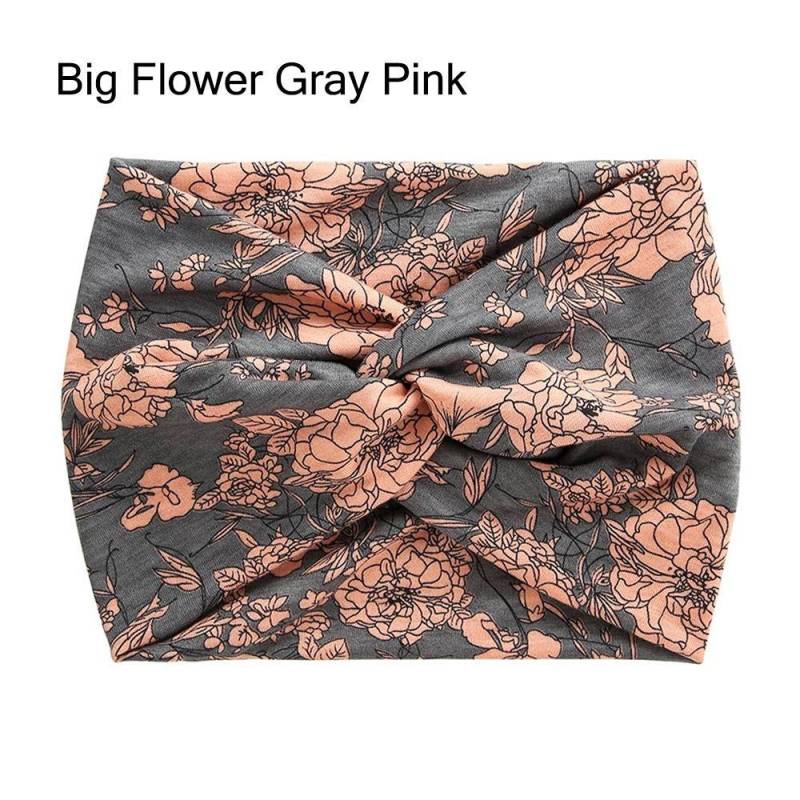 Gedrehte, extra große Yoga-Haarbänder, Turban-Kopfwickel für Frauen, Workout-Stirnband, breite Stirnbänder Big Flower Gray Pink von Joom DACH