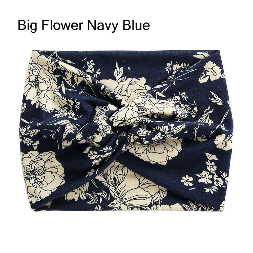 Gedrehte, extra große Yoga-Haarbänder, Turban-Kopfwickel für Frauen, Workout-Stirnband, breite Stirnbänder Big Flower Navy Blue von Joom DACH