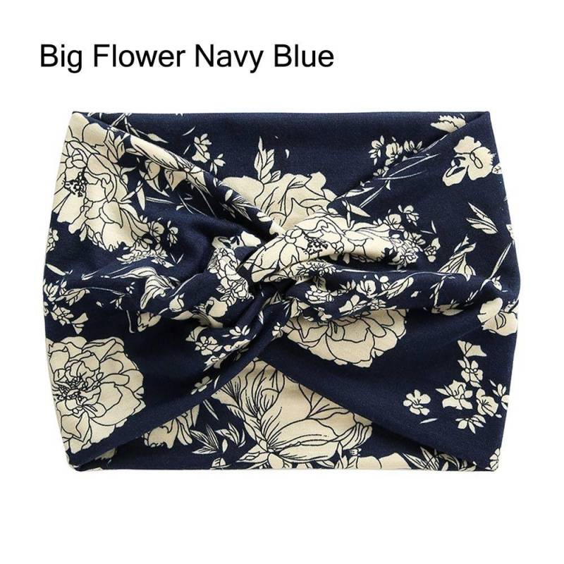 Gedrehte, extra große Yoga-Haarbänder, Turban-Kopfwickel für Frauen, Workout-Stirnband, breite Stirnbänder Big Flower Navy Blue von Joom DACH