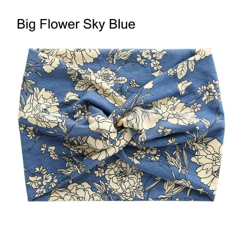 Gedrehte, extra große Yoga-Haarbänder, Turban-Kopfwickel für Frauen, Workout-Stirnband, breite Stirnbänder Big Flower Sky Blue von Joom DACH