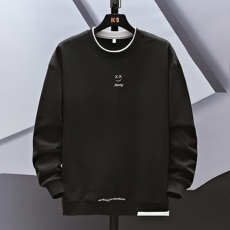 Gefälschte Zwei Stücke Gespleißt Pullover Herren Kleidung Koreanische Einfarbig Frühling Herbst Alle-spiel Casual Patch Designs Sweatshirts Neue tops 8XL schwarz von Joom DACH