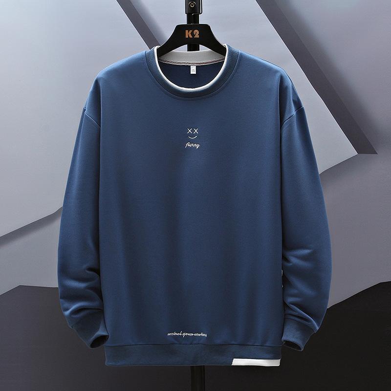 Gefälschte Zwei Stücke Gespleißt Pullover Herren Kleidung Koreanische Einfarbig Frühling Herbst Alle-spiel Casual Patch Designs Sweatshirts Neue tops 8XL blau von Joom DACH