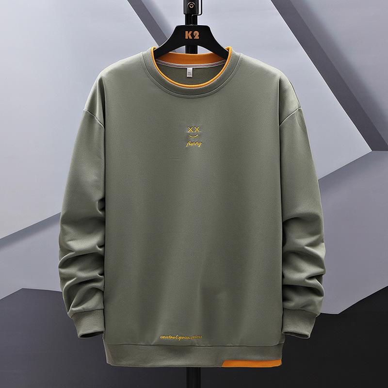 Gefälschte Zwei Stücke Gespleißt Pullover Herren Kleidung Koreanische Einfarbig Frühling Herbst Alle-spiel Casual Patch Designs Sweatshirts Neue tops 8XL grün von Joom DACH