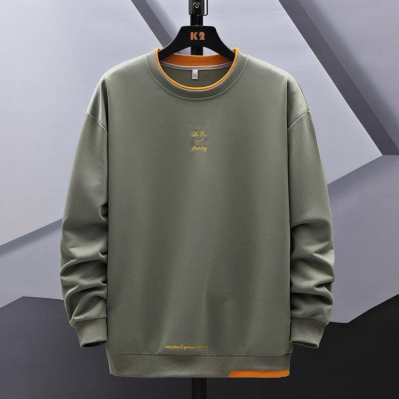 Gefälschte Zwei Stücke Gespleißt Pullover Herren Kleidung Koreanische Einfarbig Frühling Herbst Alle-spiel Casual Patch Designs Sweatshirts Neue tops 8XL grün von Joom DACH
