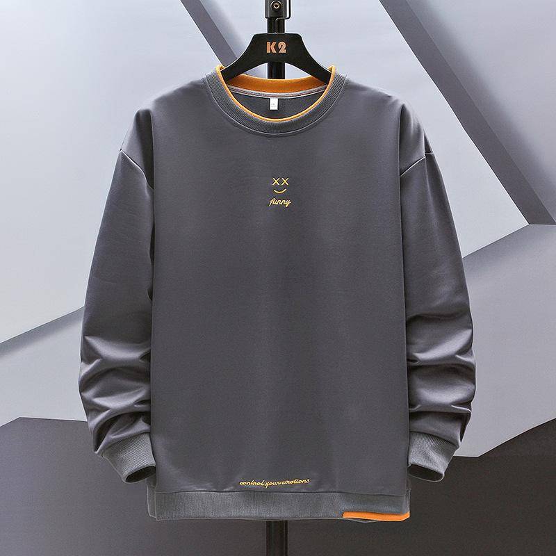 Gefälschte Zwei Stücke Gespleißt Pullover Herren Kleidung Koreanische Einfarbig Frühling Herbst Alle-spiel Casual Patch Designs Sweatshirts Neue tops L grau von Joom DACH