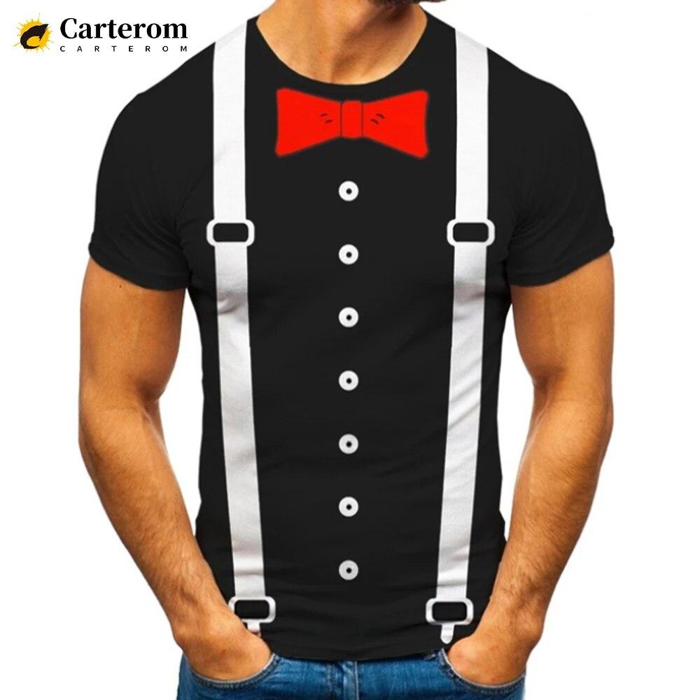 Gefälschter Anzug 3D-bedrucktes T-Shirt Smoking Retro Krawatte Anzug Muster Modetrend Lustiges T-Shirt Männer Personalisiertes Casual T-Shirt 4XL von Joom DACH